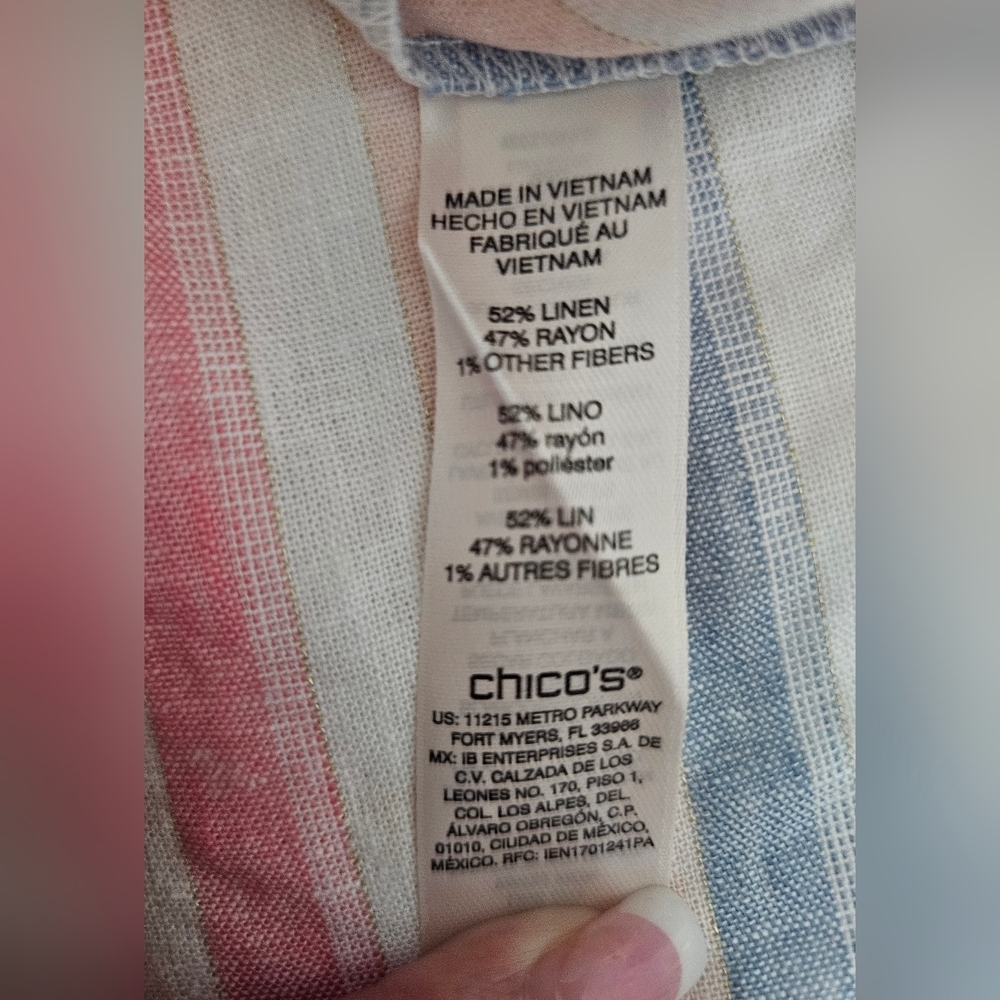 Chico's Linen Blend Women's 3/4 Sleeves Summer Rainbow Stripes Shirt Sz 1 (M) - Picture 5 of 6